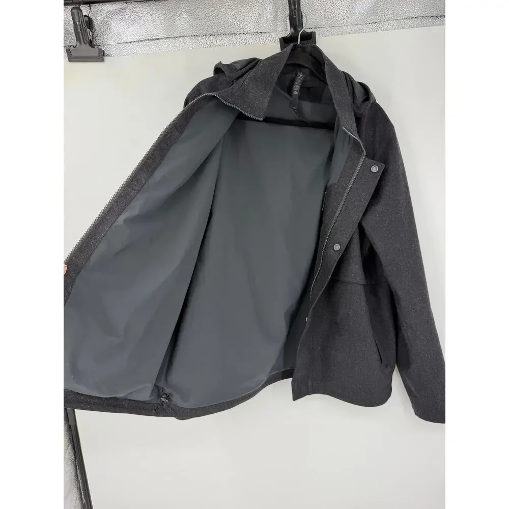 Lululemon Men’s Storm Break Rain Jacket Size L Heathered Black Wool Hooded